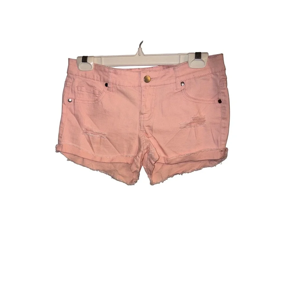 Fire Los Angeles Peach Distressed Denim Shorts Y2K Festival Summer Size 5 - Picture 2 of 5